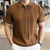 Summer semi-zipper short-sleeved men's shirt solid color slim-fitting fashion versatile non-ironing lapel-neck knitted sweater