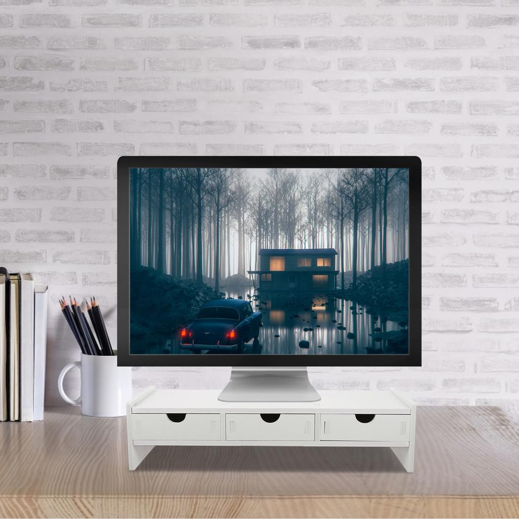 Monitor Riser Stand Computer Screen Height Adjustable White PVC 3 Drawers Durable Wood Plastic Desk ganizer Laptop Monitor