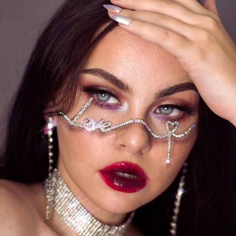 Crystal Rhinestone Half Frame Glasses No Lens Luxury Silver Diamond Eyewear Aesthetic Tassel Pendant Sexy Party Decor Jewelry