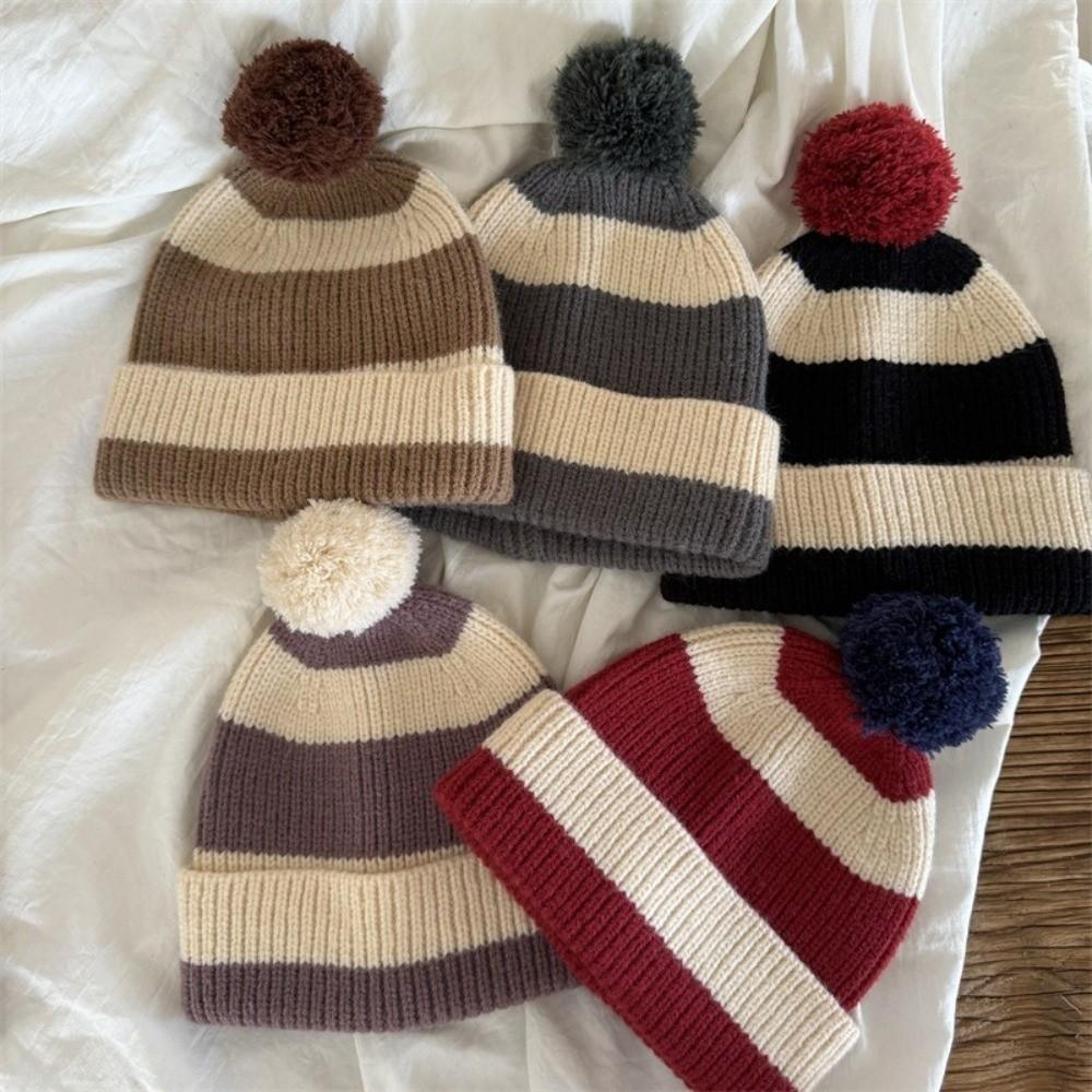 Knit Design Winter Hat Set Classic Striped 2-in-1 Headwear Soft Striped Hat Scarf  for Little Kids