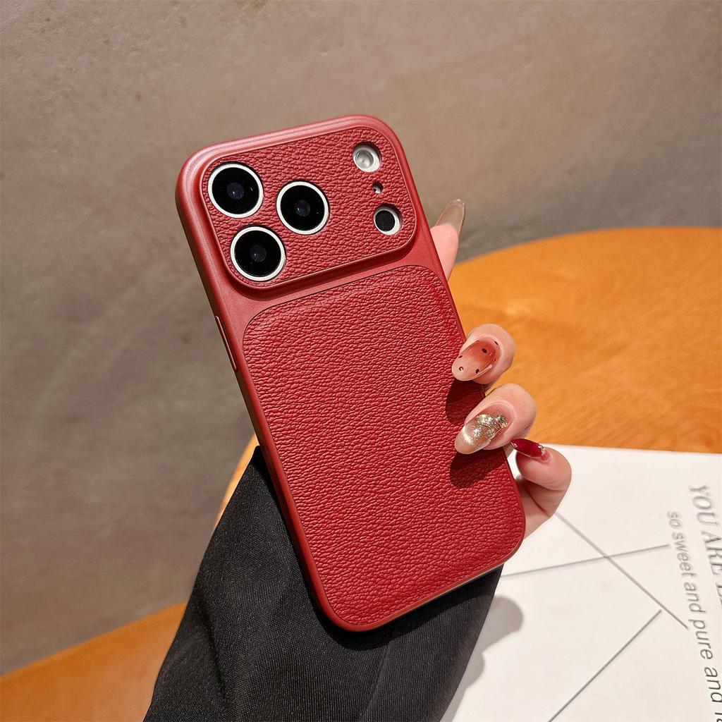 For iPhone 17 Pro Case Precise Cutouts Textured PU Leather Coated PC + TPU Phone Cover