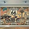 1pc Retro Route 66 Motorcycle Polyester Background Fabric - Retro American design, suitable for party decoration