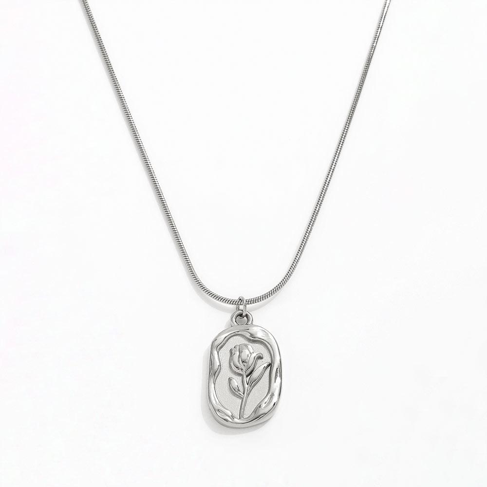Fenny 18K PVD Plated Sweety Fashion Cuban Rose Tulip Coin Irregular Flower Pendant Necklace for Women Stainless Steel
