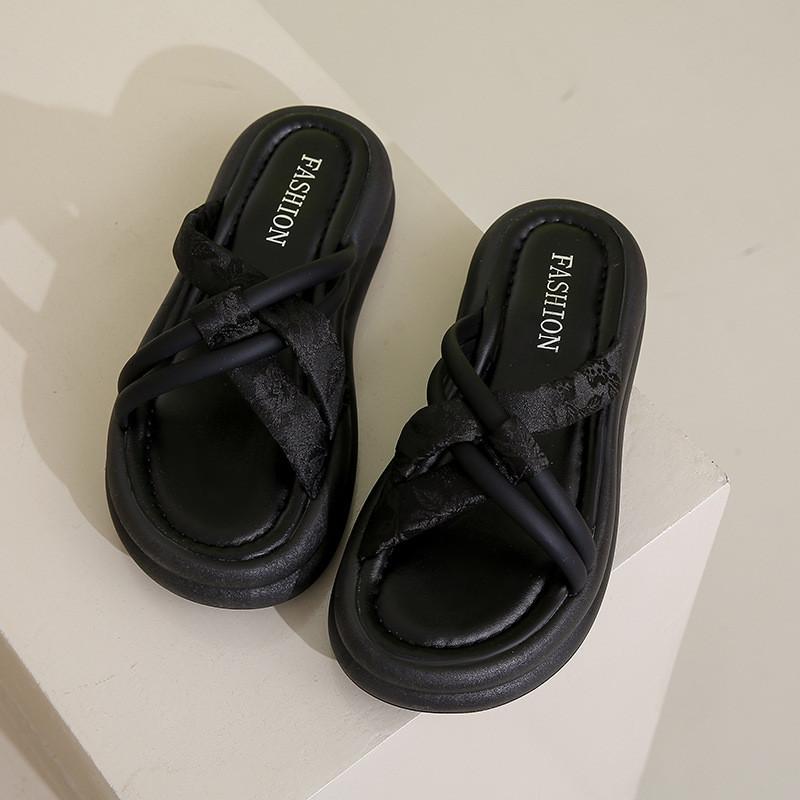 Stylish Women's Summer Flat Sandals Thick Sole Casual Slippers Perfect For Dresses In Green Beige And Black