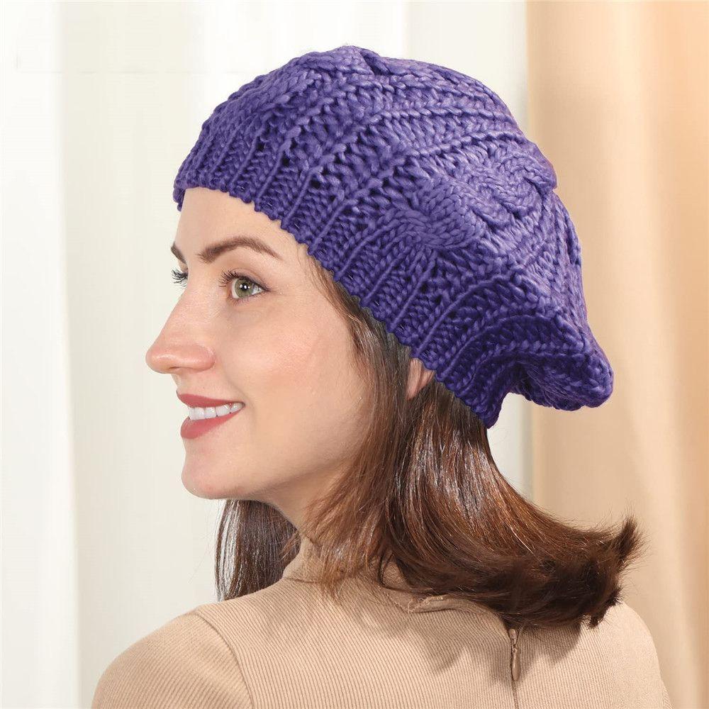 Women Girl Vintage Elegant Ribbed French Artist Cap Painter Hat Beret Hat Knitted Cap