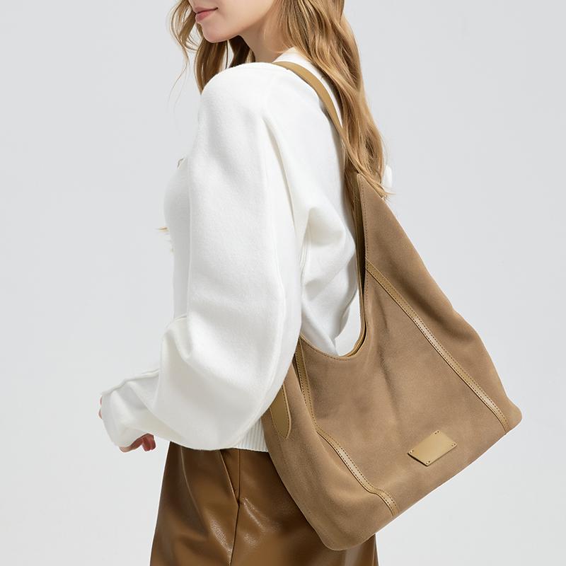 Ladies Suede Cow Genuine Leather Underarm Bags Women Soft Cowhide Vintage Shoulder Bag  Female Fashi Luxury Designer Handbags