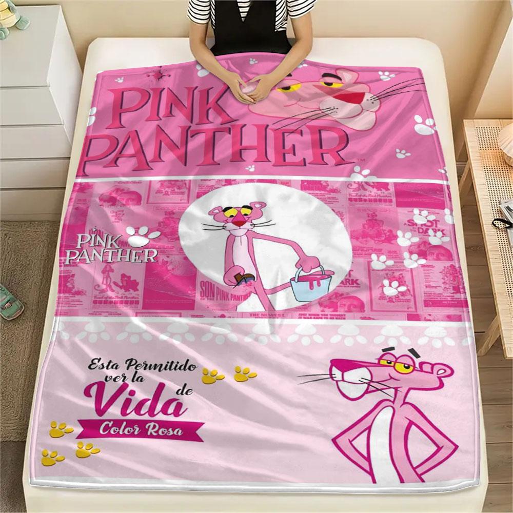 1PC Pink Panther Patterned Flannel Blanket Suitable For All Seasons for Home Decor Warmth and Comfort Gifts Holiday Present