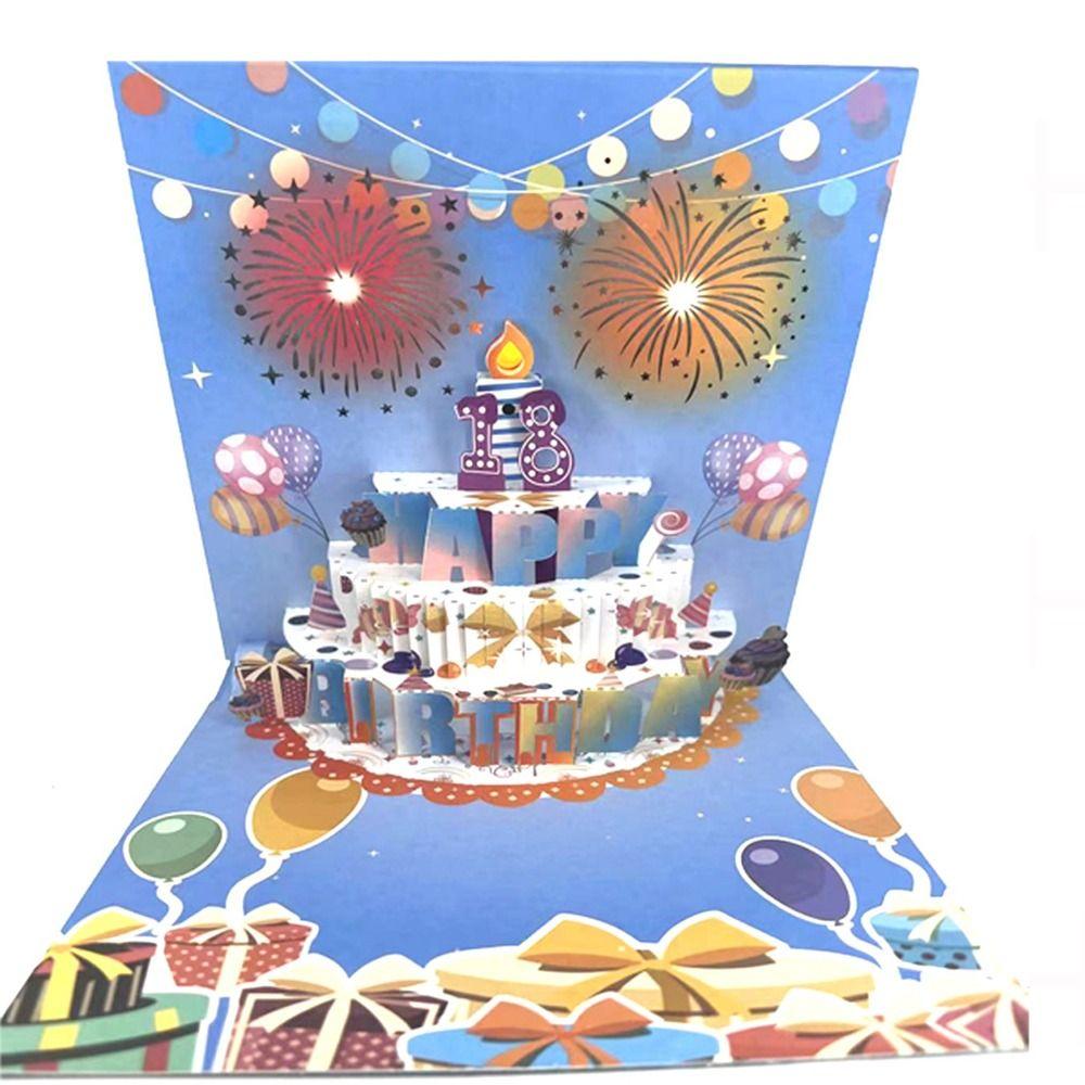 Musical and Light Happy Birthday Card Effect Blowable Led Candle 3D Popup Greeting Card Beautiful Hollowed