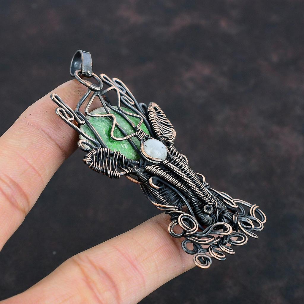 Подвеска из варисцита, медная проволока, обернутая в ручную ювелирное изделие, подвеска из драгоценного камня в виде оленьей морды, радужный лунный камень, подвеска из медной проволоки, подарок для мамы