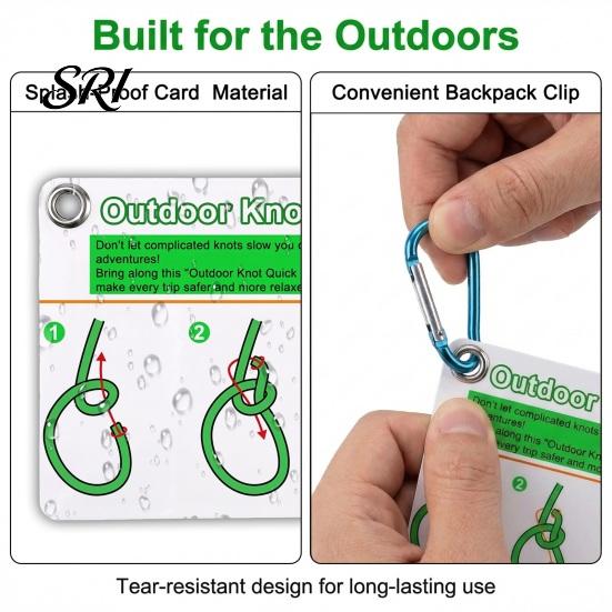 Mountaineering Knots Guide 7Pcs/Set Knot Pocket Cards with Carabiner 27 Classic Reference Card Outdoor Camping Climbing Backpacking Rope Tying
