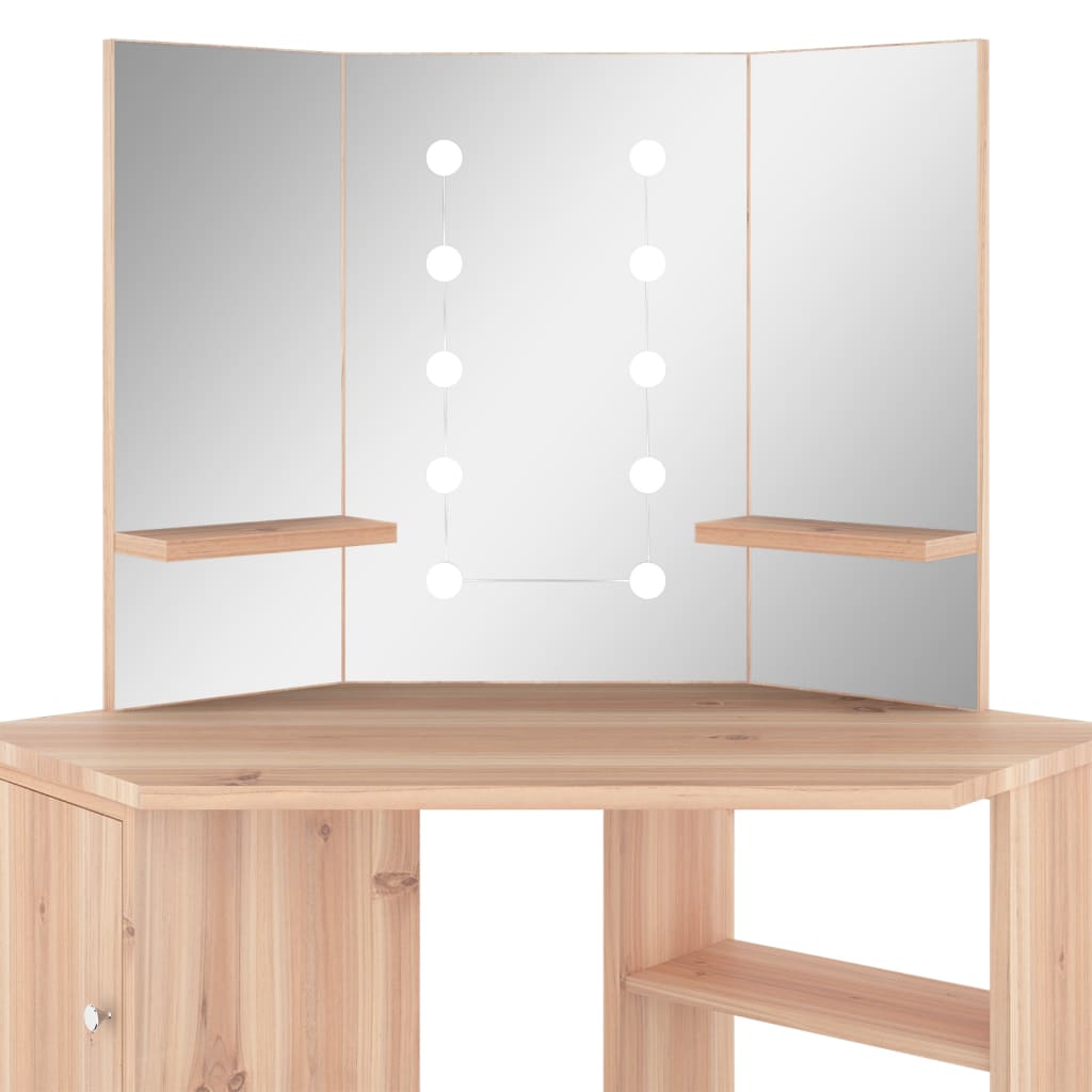 Corner Vanity Table with LED Lighting Oak Effect 111 x 54 x 141.5 cm