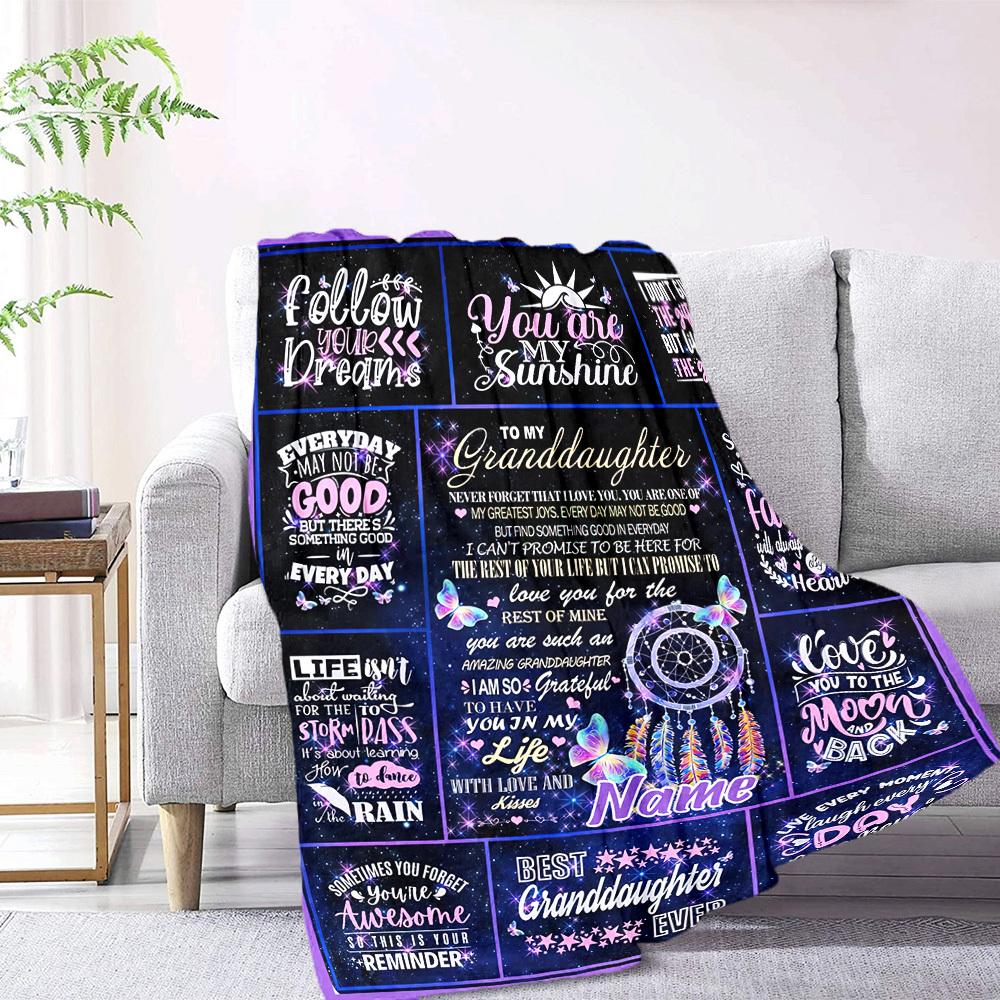 Granddaughter Love Quotes And Messages Multipurpose Customizable Blanket Customize Your Name Comfortable Texture Throw For Sofa Couch Office Bed