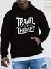Plus Size "Travel Is My Therapy" Green Hoodie - Casual Loose Fit with White Graphic Print