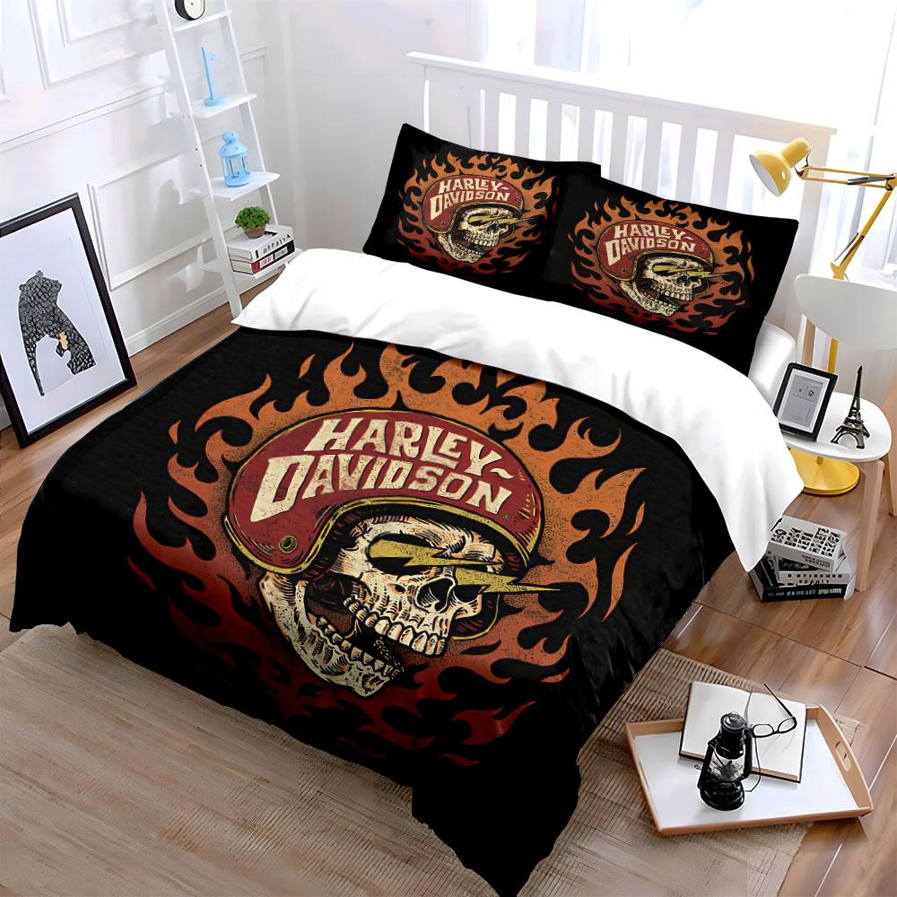 Skull in Flaming Helmet Design Bedding Duvet Cover Set Duvet Cover Pillowcases (1*Duvet Cover 2*Pillowcases, without duvet insert)