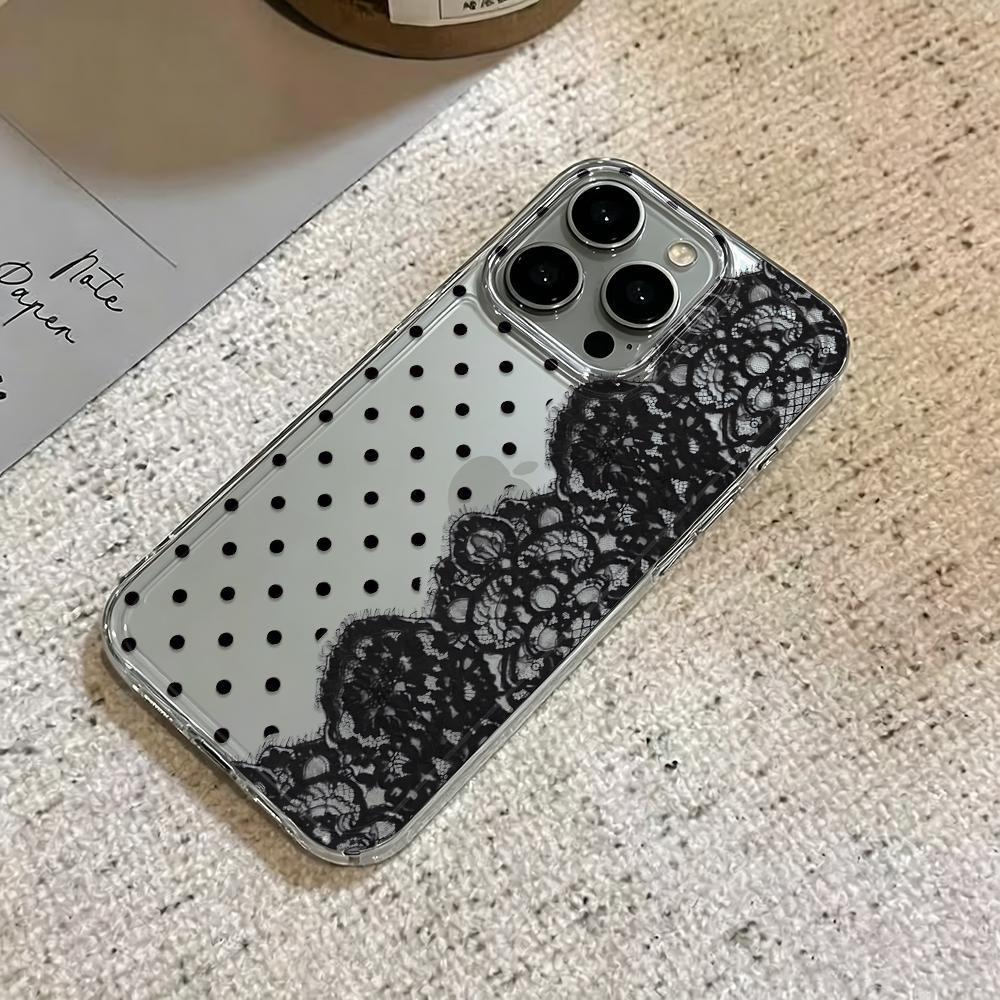 Polka Dot Lace Phone Case For Iphone 17 Pro Max 17 16 Pro 15 14 13 12 11 14 Plus Air Shockproof Silicone Soft Cover