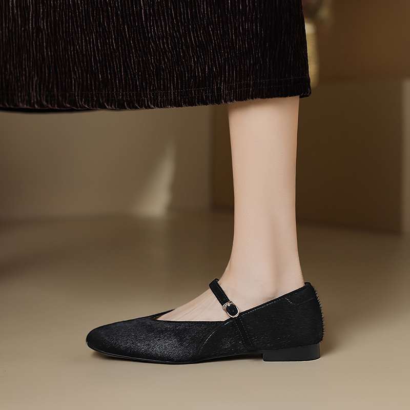 Krazing Pot Horsehair Fur Summer Spring Autumn Low Heels Flat with Leopard Patterns Ballet Shoes Shallow Pumps