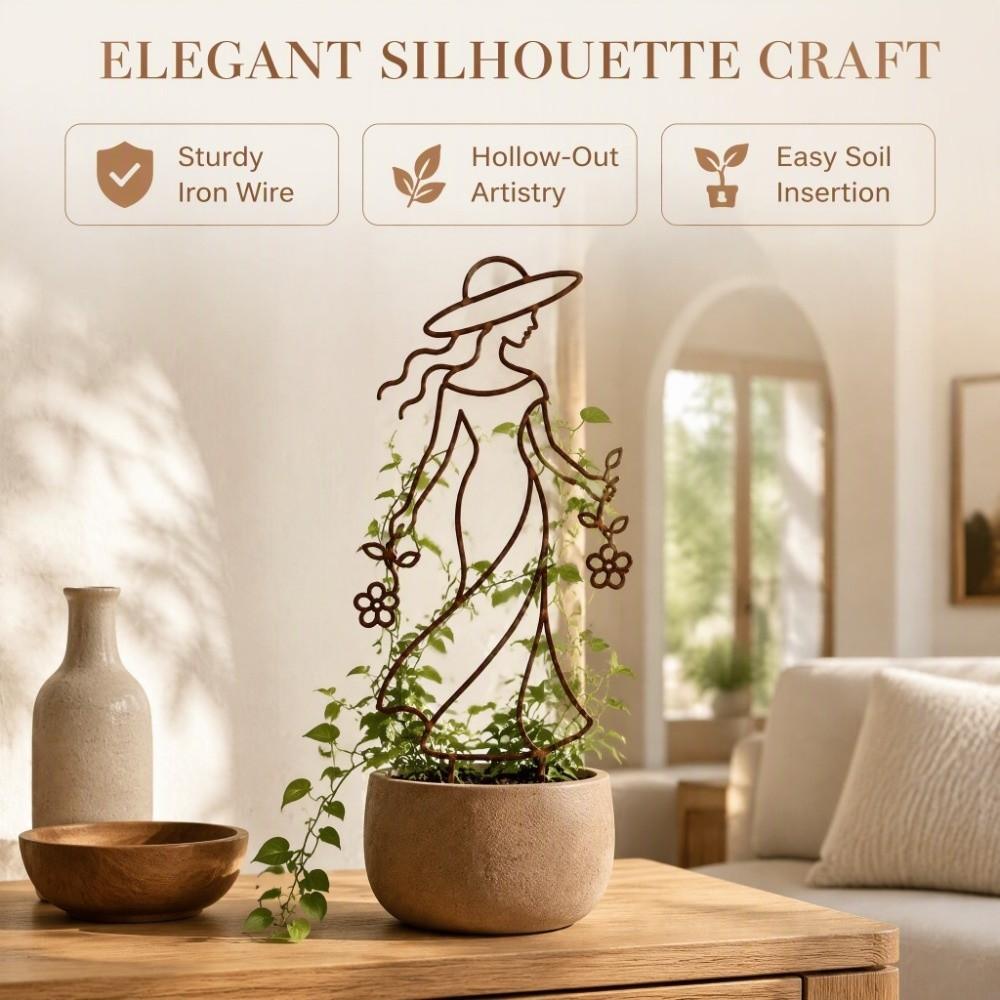Distressed Iron Character Silhouette Plant Trellis Hollow Out Flower Pot Bracket Climbing Plants