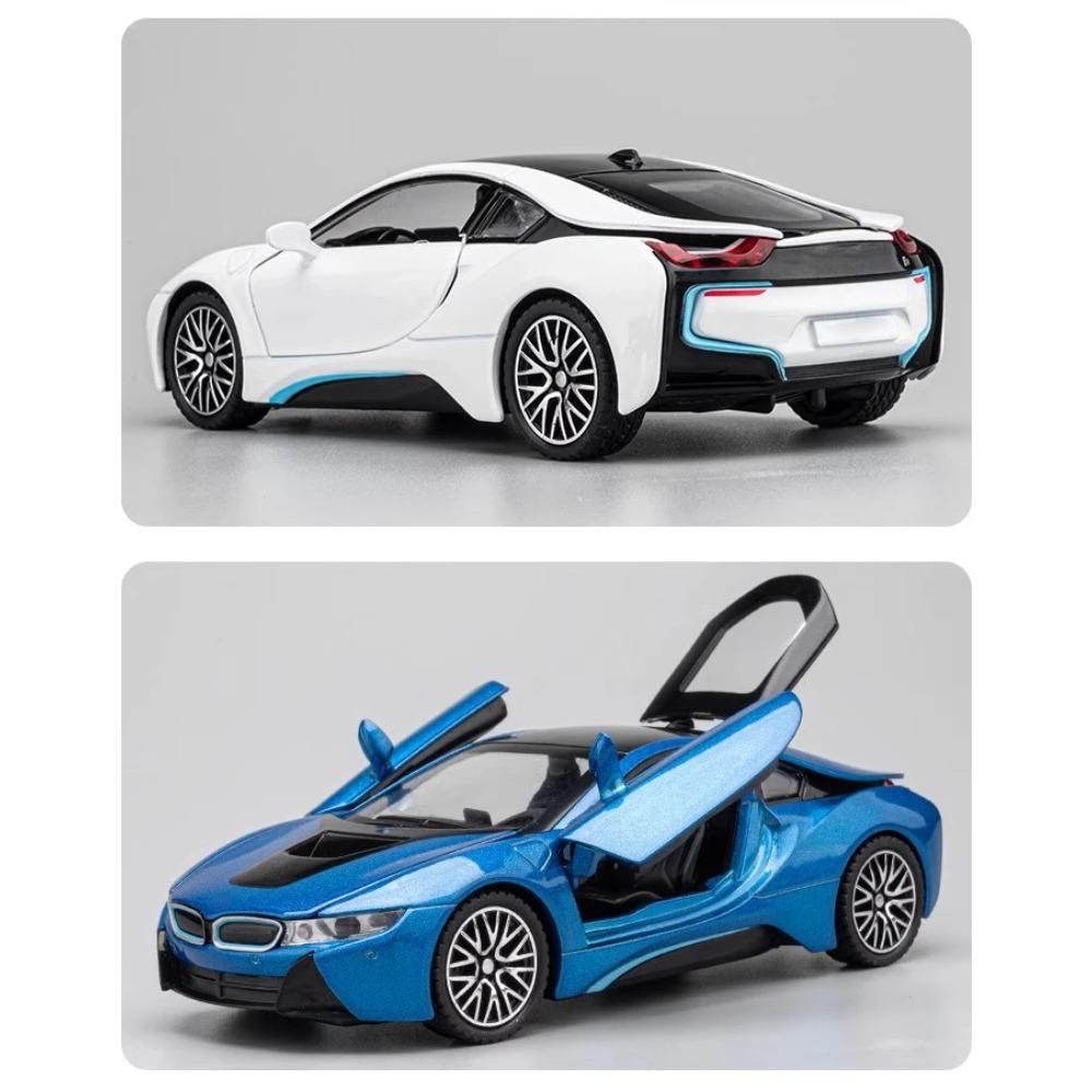 Миниатюры 1/32 BMW I8 Super Sport Car High Simulation Diecast Alloy Model Car Sound & Light Pull Back Collection Kids Toy Gift