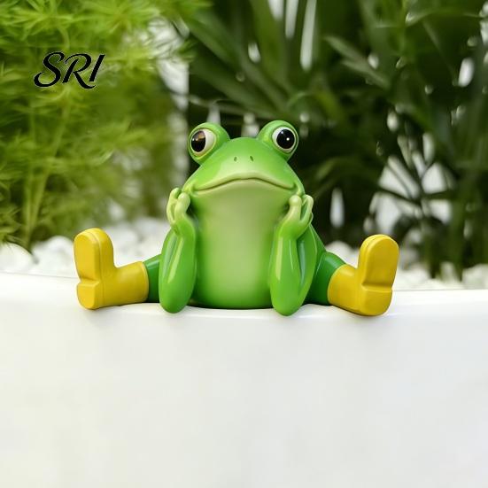 Decorative Frog Statue for Patio Sitting Resin Stretching His Legs Ornament Garden Pool Decor Figurine Outdoor Indoor Plant Pot Desk Shelf Decoration