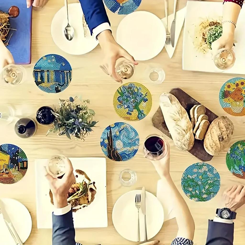 8 Pieces/set of Diamond Painted Starry Sky Patterned Coasters with Brackets DIY Coasters for Beginners and Adults, Art and Craft Supplies Gifts