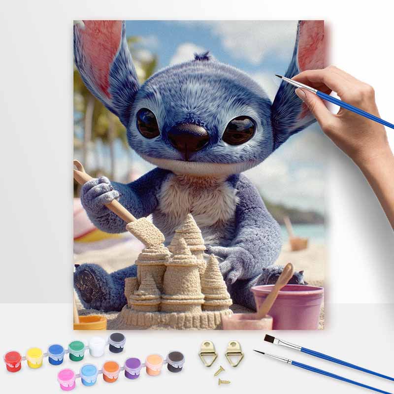 Disney oil painting kit painting art Stitch beach sandcastle bedroom wall decoration handmade diy gift
