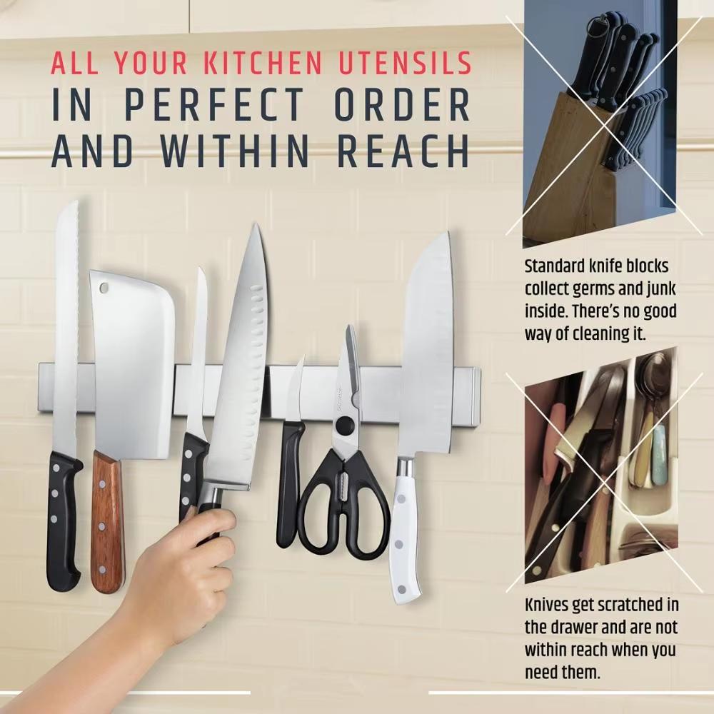 LMETJMA Профессиональная магнитная полоса для ножей из нержавеющей стали, магнитный держатель для ножей, кухонная стойка для ножей 30 40 50 см JT333