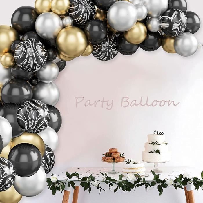 Balloon Garland - Arch Kit - Black Gold Silver - 70 Balloons - Safety Latex - Birthday