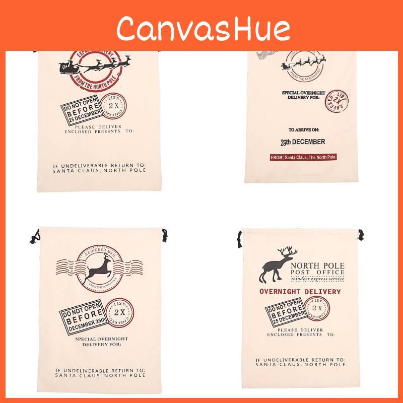 Festive Canvas Gift Bag With Reinforced Drawstring For Holiday Gift Wrap