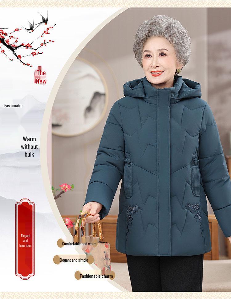 Новая стильная хлопковая зимняя куртка с капюшоном для 70-летней мамы: Толстый, теплый и стеганый для женщин среднего и пожилого возраста