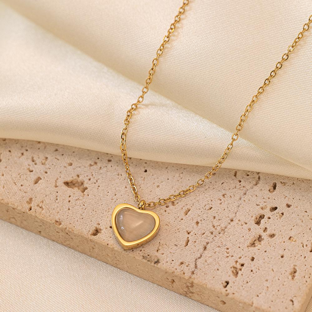 Heart-shaped Necklace & Simple Retro Titanium Steel Earrings - Fashionable, Non-fading Jewelry Set