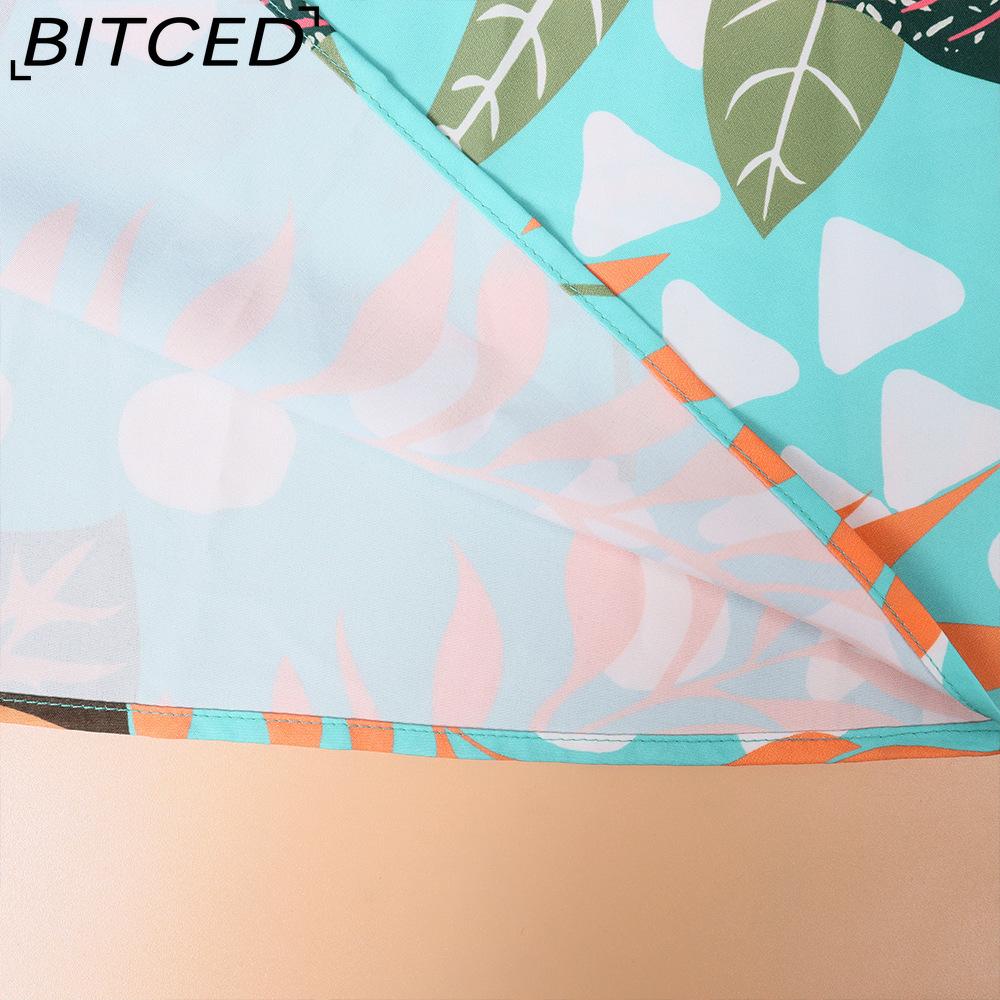 BITCED Весенне-летнее платье с цветочным принтом, V-образным вырезом на кулиске, короткими рукавами, для отпуска, повседневное, свободного кроя