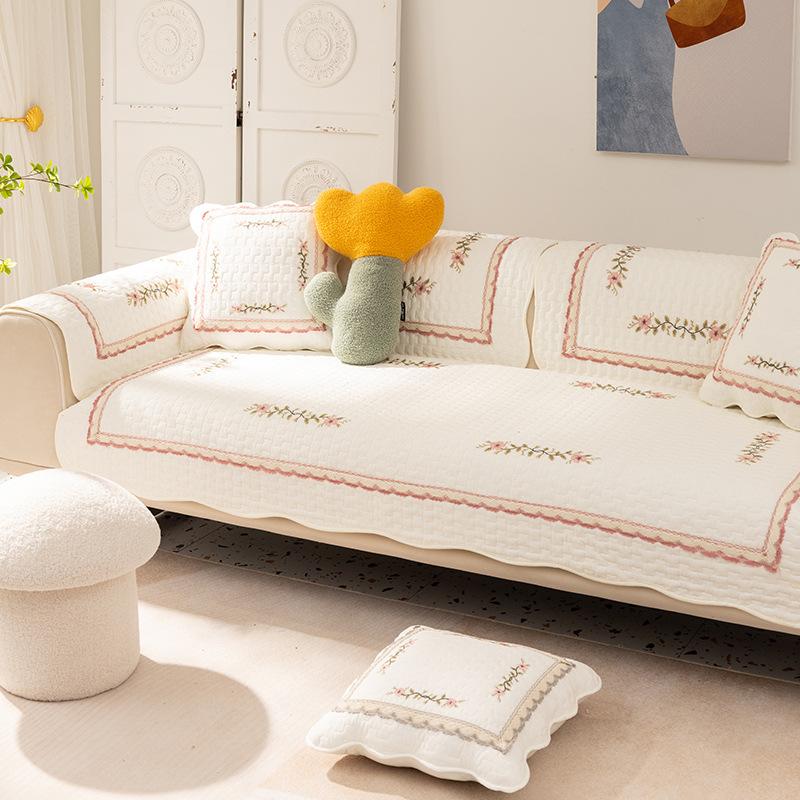 Pure Cotton Sofa Cushion for All Seasons, Cotton Fabric Leather Sofa Anti-slip Cushion, Modern Simple Sofa Cover Cover
