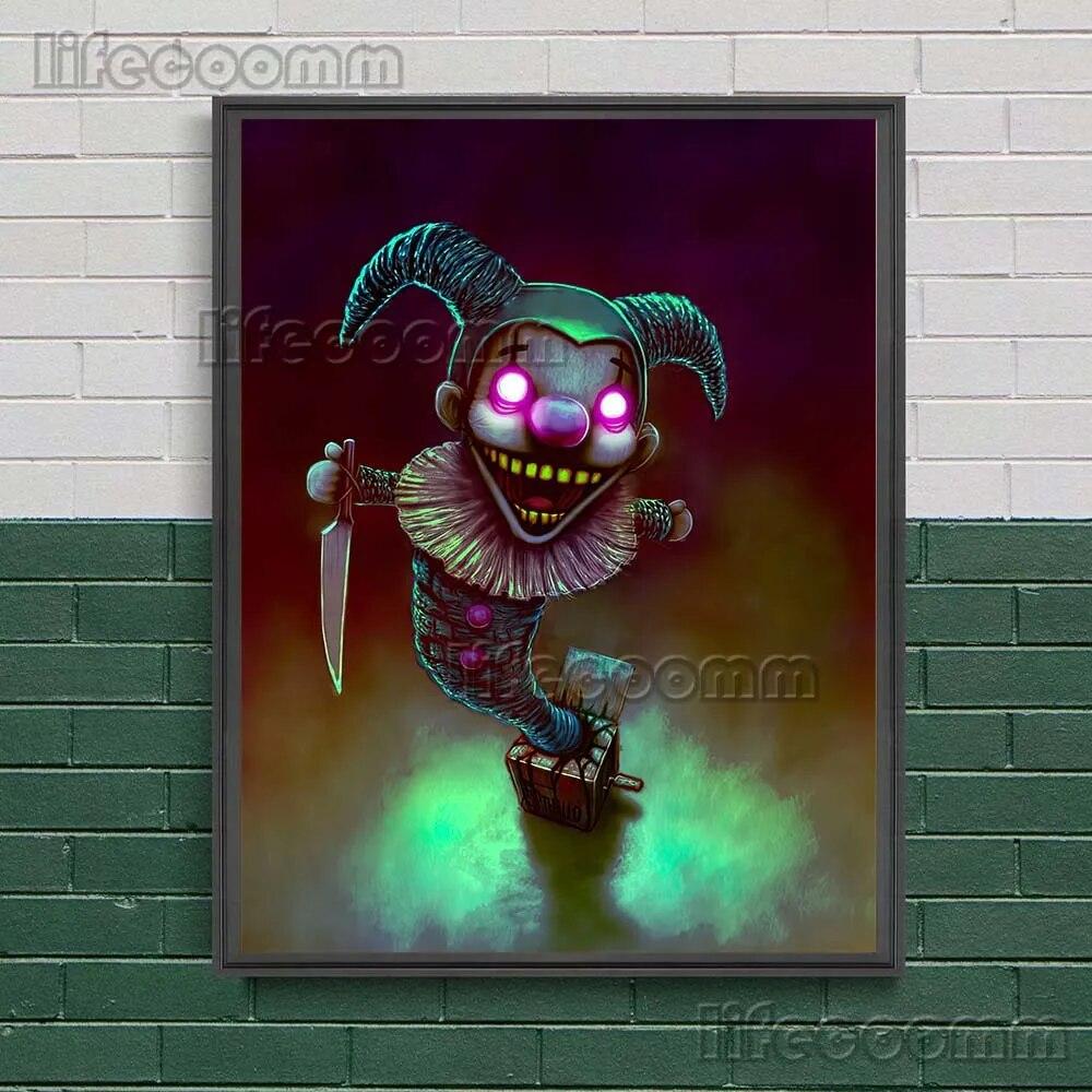 Ужасный клоунский ящик и вой банши, винтажная настенная живопись на холсте, кукольные рыцари, контролируемые колдовством, печать плакатов без рамки