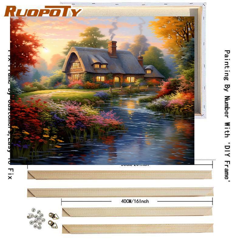 RUOPOTY Картина по номерам, безрамная деревенская дача, краска по номерам на холсте, сделай сам, картина по номерам, декорации для дома, 40x50 см
