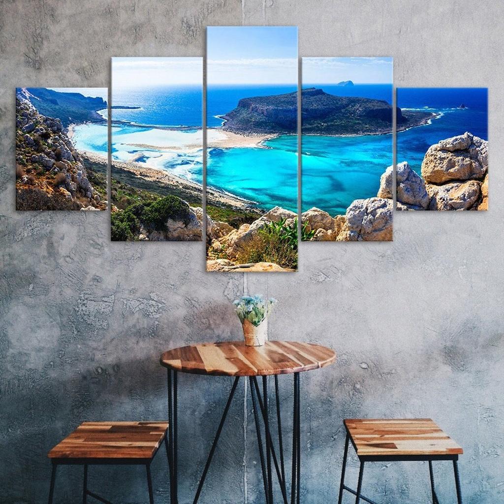Blue Sea Crete Balos Beach Beautiful Scenery 5 Piece Five Panel Wall Canvas Print Modern Art Poster Picture Home Decor Gift For Him For Her