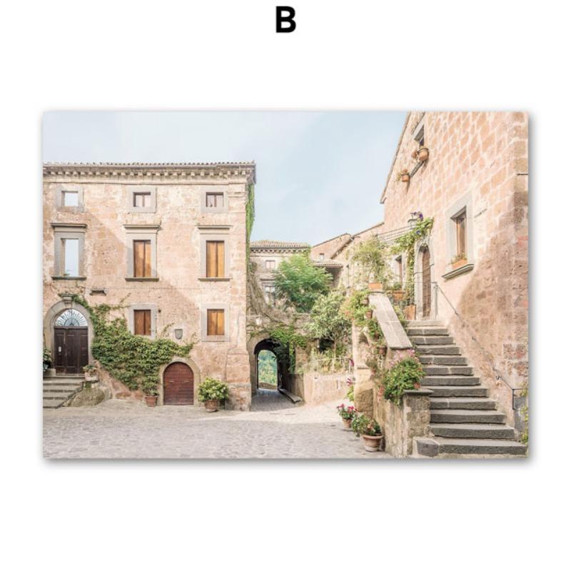 Santorini House Lemon Coffee Landscape Retro Wall Art Canvas Painting Posters & Prints Hotel Cafe Pictures For Living Room Decor