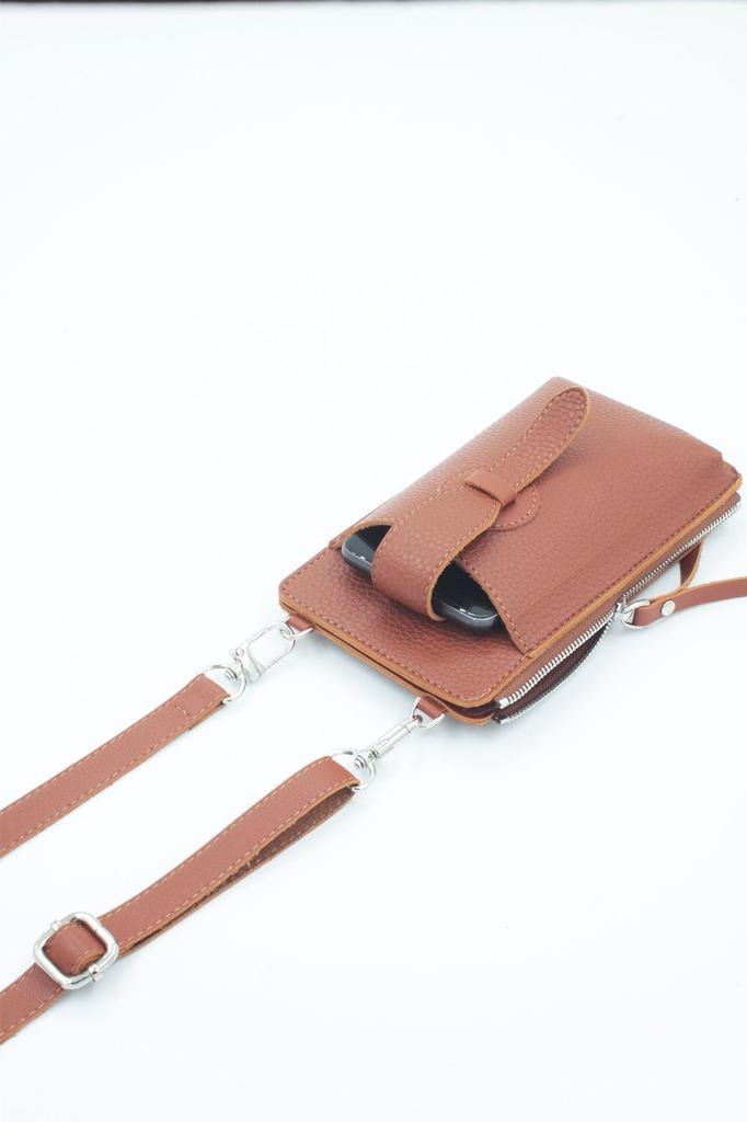 Women's Stylish and Useful Shoulder Bag Tan Rolax Zippered Two-Compartment Multi-Purpose Phone Bag