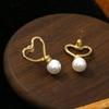 Ethnic Style 18K Gold Plated Copper Earrings with Hollow Design and Freshwater Pearls
