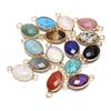 5Pcs, Reiki Healing Crystal Pendant Connector with Golden Edging, Oval Natural Stone Agate Amethyst Gemstone Connectors for Jewelry Making DIY 11×18mm
