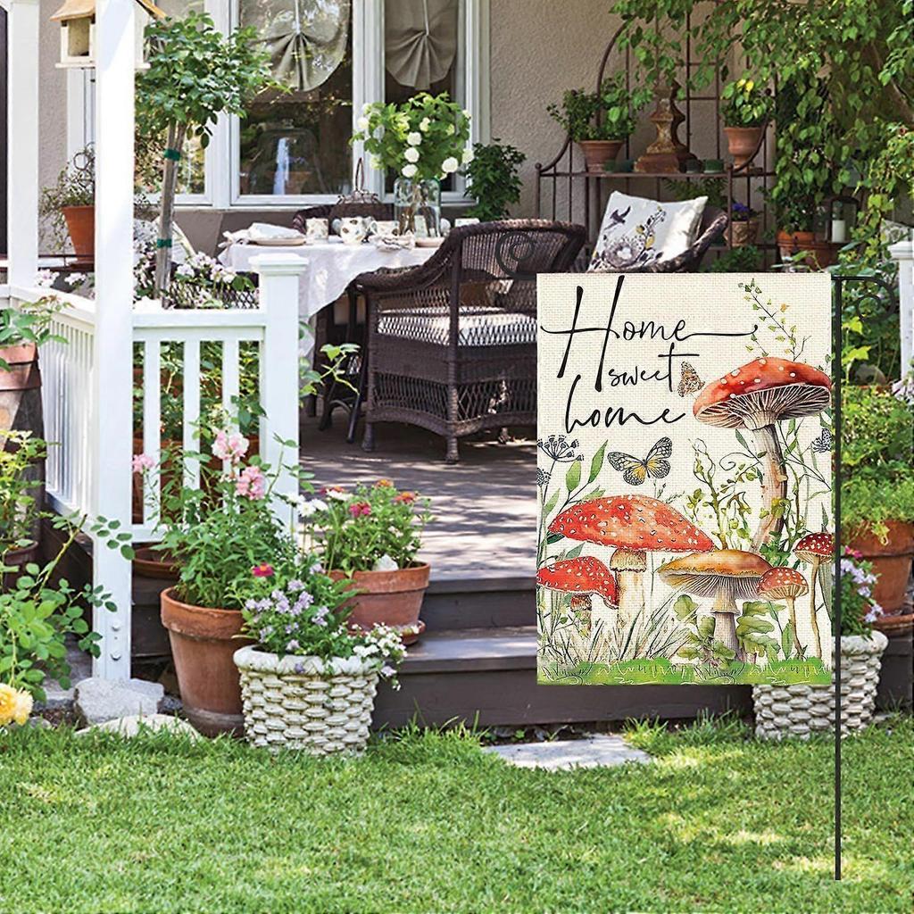 Spring Mushrooms Garden Flag 12 x 18 Inch, Seasonal Flowers Welcome Yard Outdoor Flag