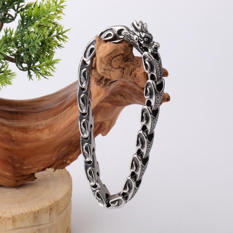 Mens Titanium Steel Dragon Head Bracelet Vintage Punk Style Biker Accessory Stainless Wristband Motorcycle Riders