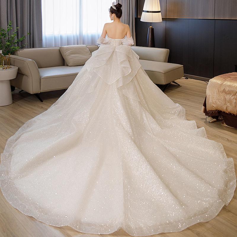 Французский бант Свадебное платье без бретелек - Сверкающее роскошное свадебное платье, Принцесса бальное платье из блестящего тюля с корсетом