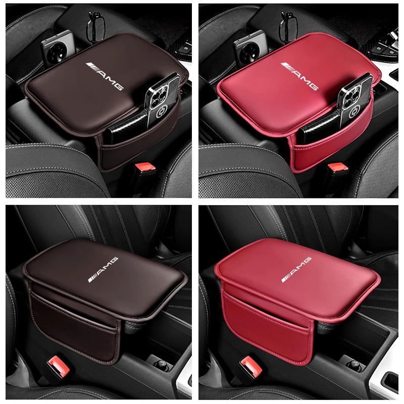 TFHM4 PU Leather Car Armrest Cushion With Storage Bag Tire Valve Cap For Mercedes Benz AMG GLE GLS CLA CLE GLC CLS GLA W223 W213 W206