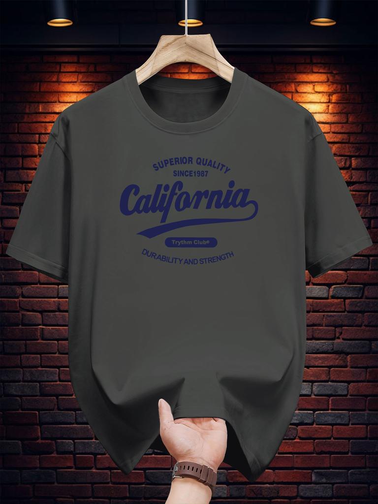 200g 100% Cotton California Graphic Print T-shirt - Vintage Style Short Sleeve Round Neck Casual Summer Tee