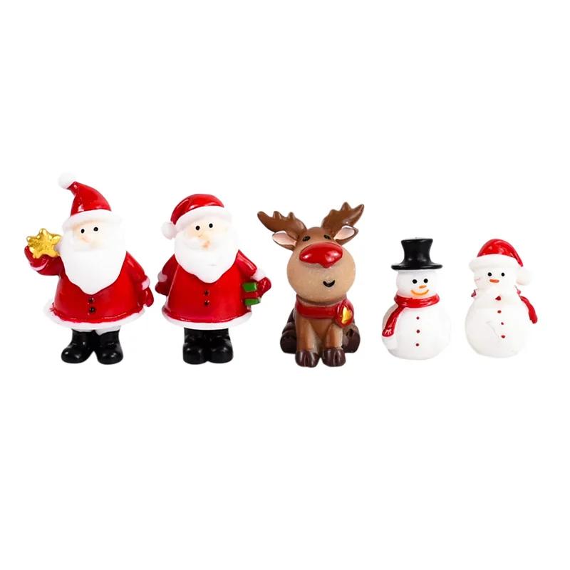 4pcs Christmas House Santa Claus Sled Tree Snowman Figurine Doll House Home Decor Miniature Garden Decoration Accessories