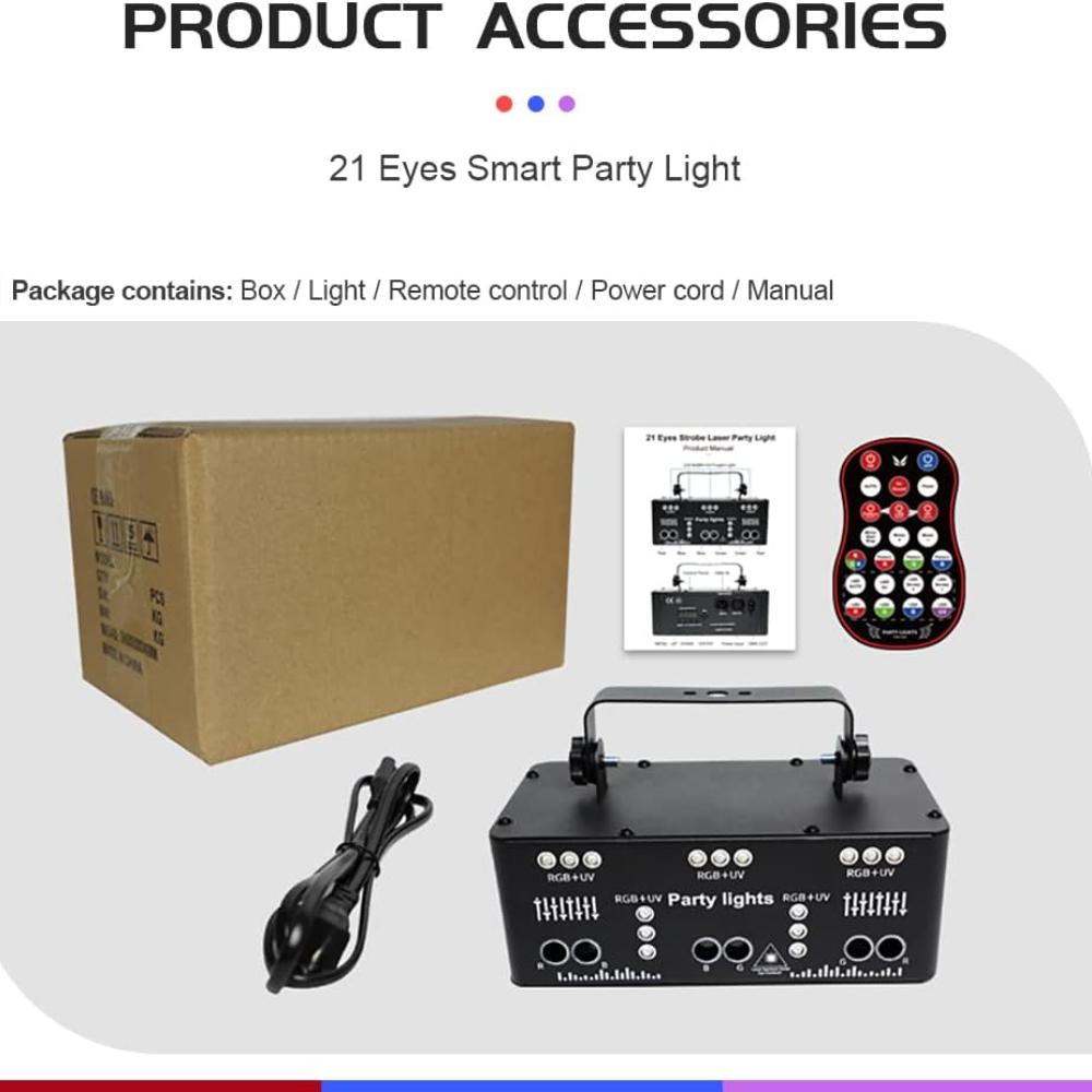 21 Eyes Stage Light Disco Dj Party Strobe Lights Sound Activated RGB UV Ball Lighting by DMX512 Control LED Ravelight for Home Party