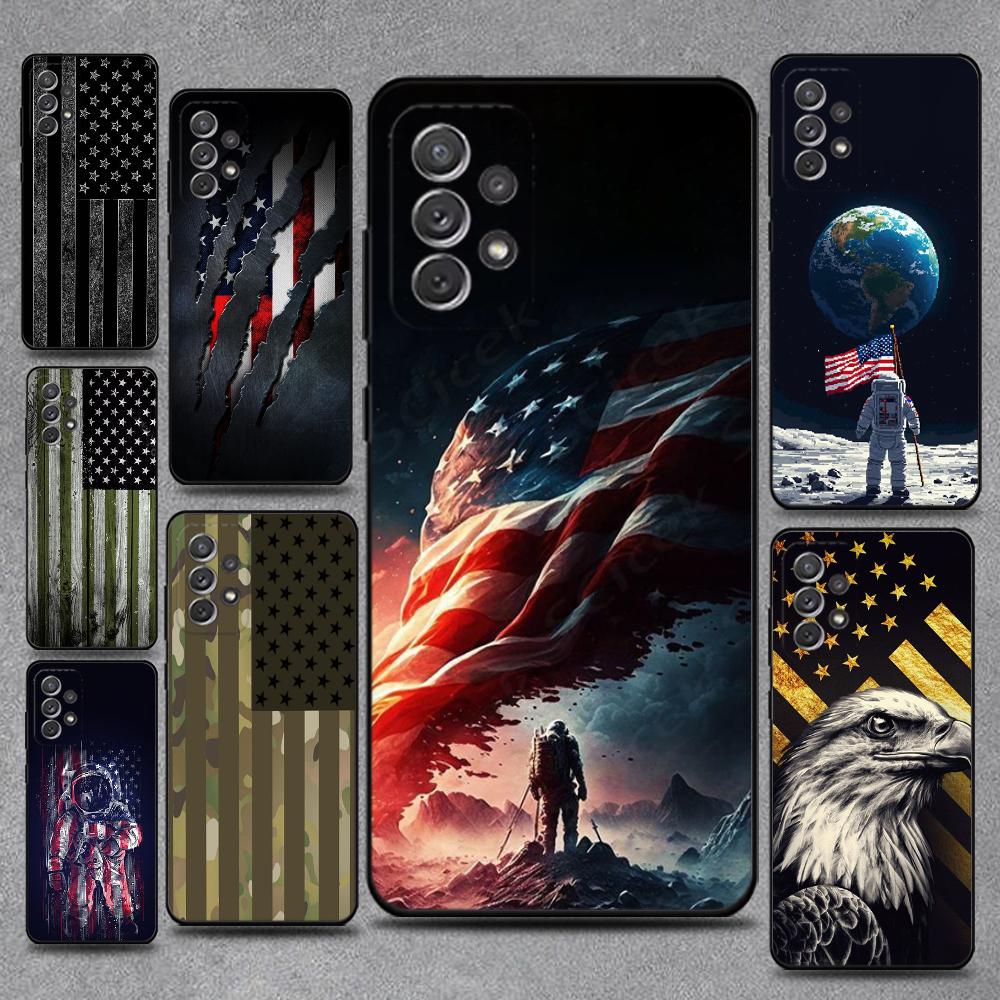 America USA Flag Cool Phone Case For Samsung S25,S24,S21,S22,S23,S30,Ultra,S20,Plus,Fe,Lite,Note,10,9,5G Black Cover