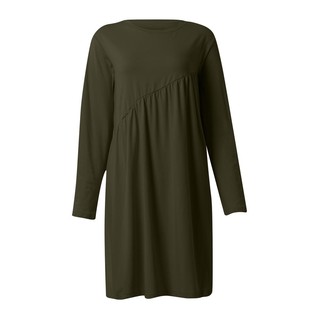 Женская осенне-зимняя новая однотонная футболка с длинными рукавами и нерегулярным круглым вырезом, длинное платье