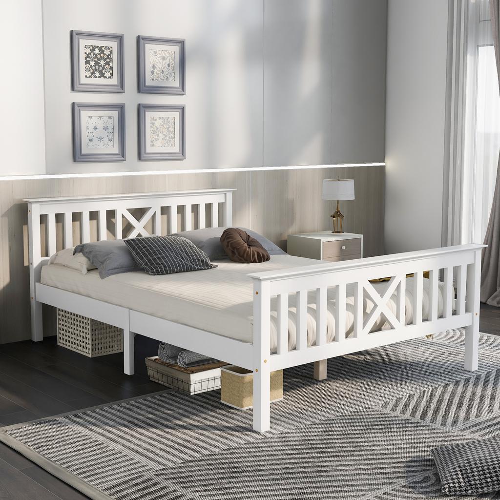 Wooden Bed Double Bed from Bed Frame with Slatted Frame Wooden Bed with Headboard - 140 x 200 cm Solid Wood Children's Bed Youth Bed Pine Solid White