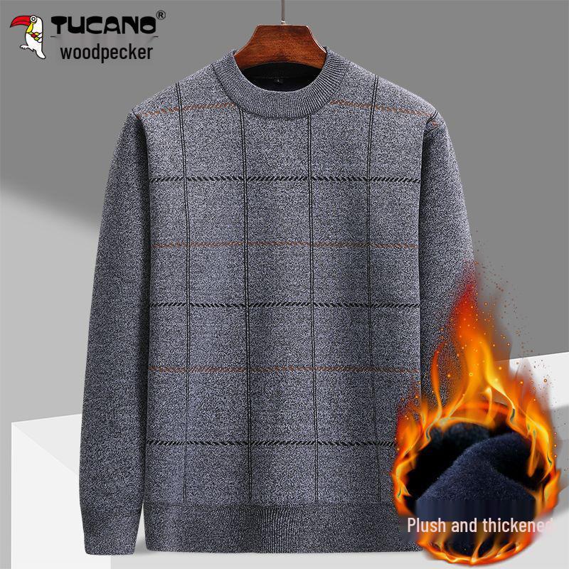 Woodpecker Dad Fleece-Lined Sweater: Warm, Thick Knit for Autumn/Winter – Ideal for Middle-Aged and Elderly, Perfect for Grandpa.